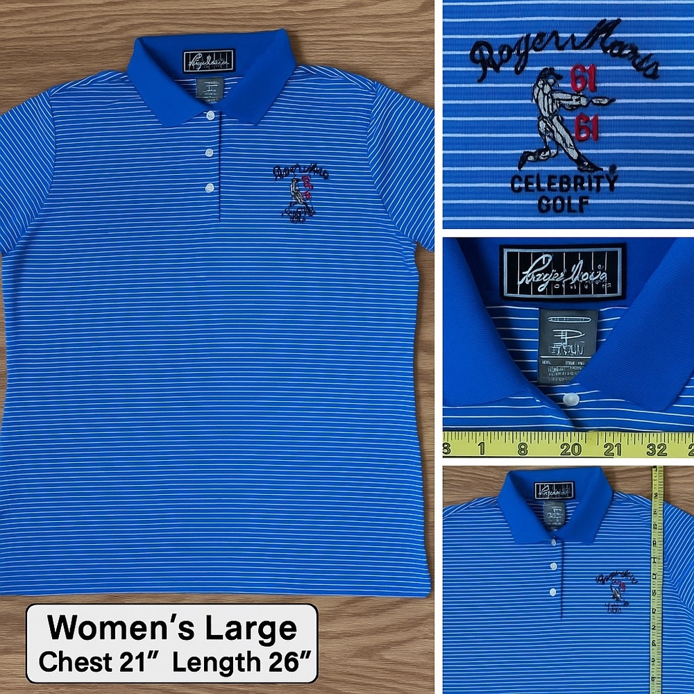 Roger Maris Collection Page & Tuttle Cool Swing Golf Polo Blue Stripe Womens Lg